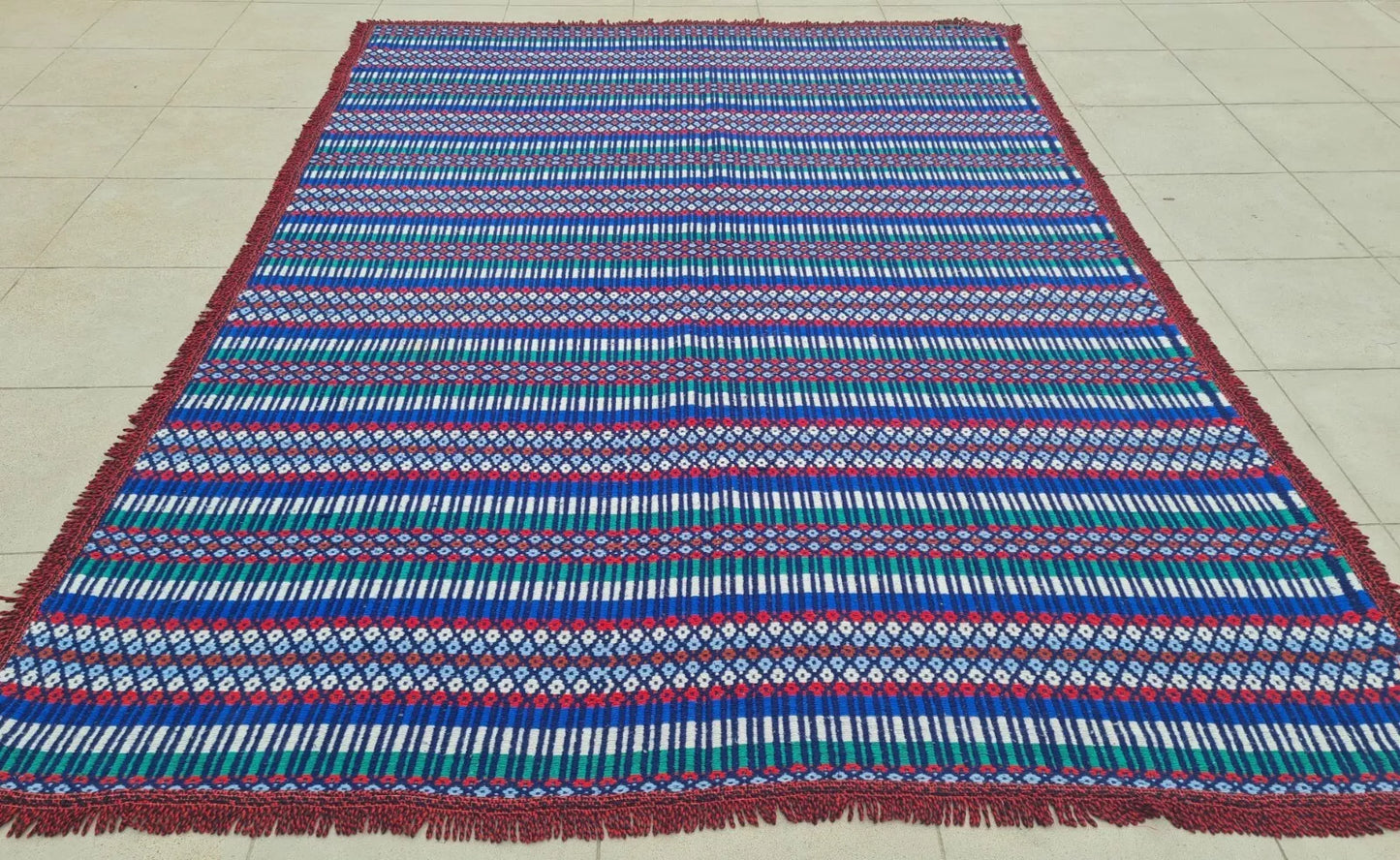 Hand Knotted Vintage Flat Weave African Kilim Wool Area Rug 6.5 x 4.8 Ft