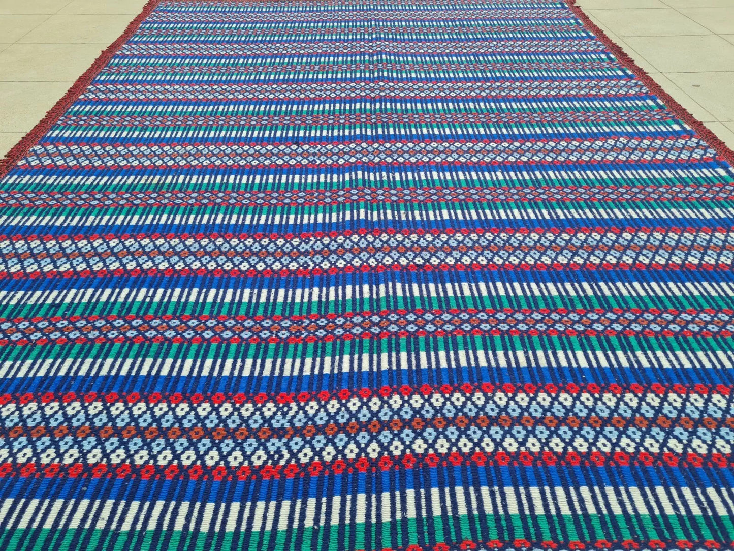Hand Knotted Vintage Flat Weave African Kilim Wool Area Rug 6.5 x 4.8 Ft