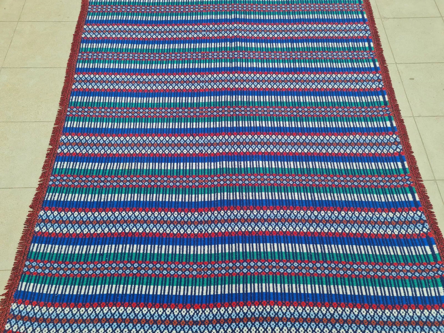 Hand Knotted Vintage Flat Weave African Kilim Wool Area Rug 6.5 x 4.8 Ft