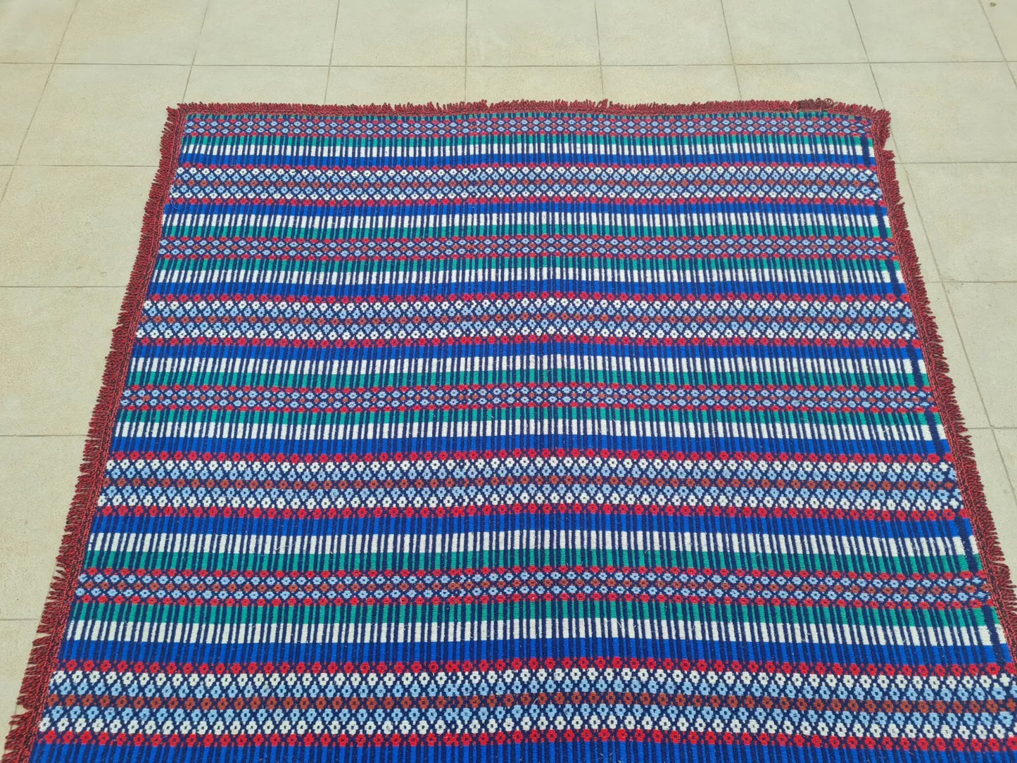 Hand Knotted Vintage Flat Weave African Kilim Wool Area Rug 6.5 x 4.8 Ft