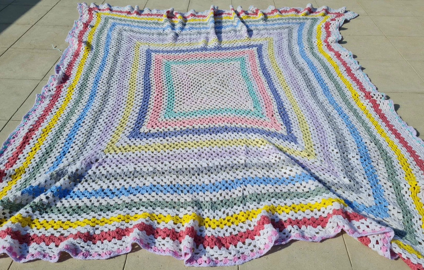 Roseann Square Couch Blanket Crocheted Colorful Boho 6 x 6