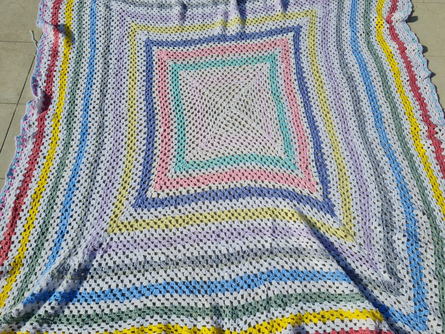 Roseann Square Couch Blanket Crocheted Colorful Boho 6 x 6