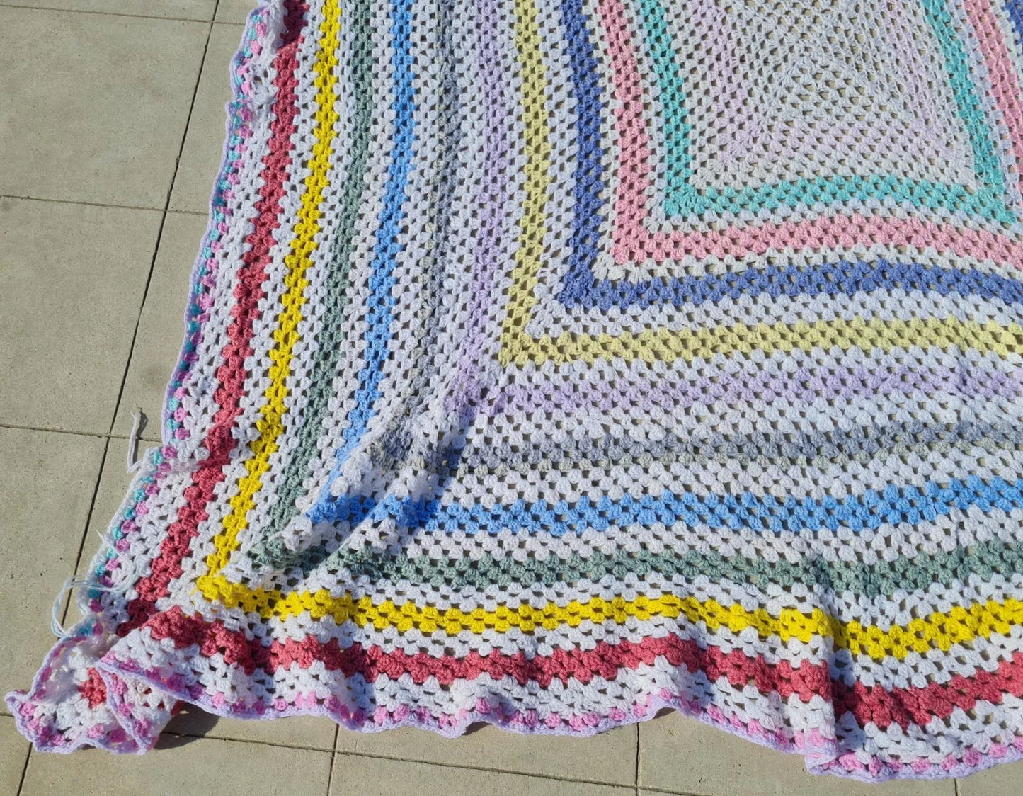 Roseann Square Couch Blanket Crocheted Colorful Boho 6 x 6