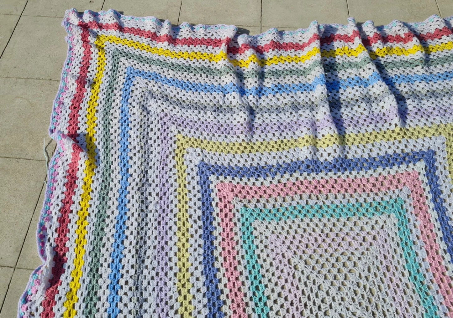 Roseann Square Couch Blanket Crocheted Colorful Boho 6 x 6