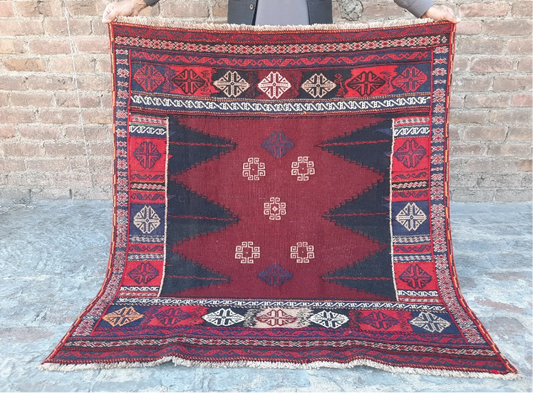 Antique Hand Knotted Tribal Herati Sufreh Square Kelim 132×122cm