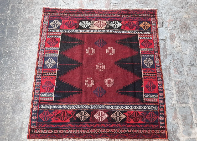 Antique Hand Knotted Tribal Herati Sufreh Square Kelim 132×122cm