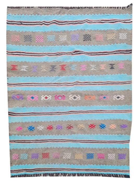 Authentic Hand Knotted Morocco Sumouk Kilim Wool Area Rug 5 x 3 Ft