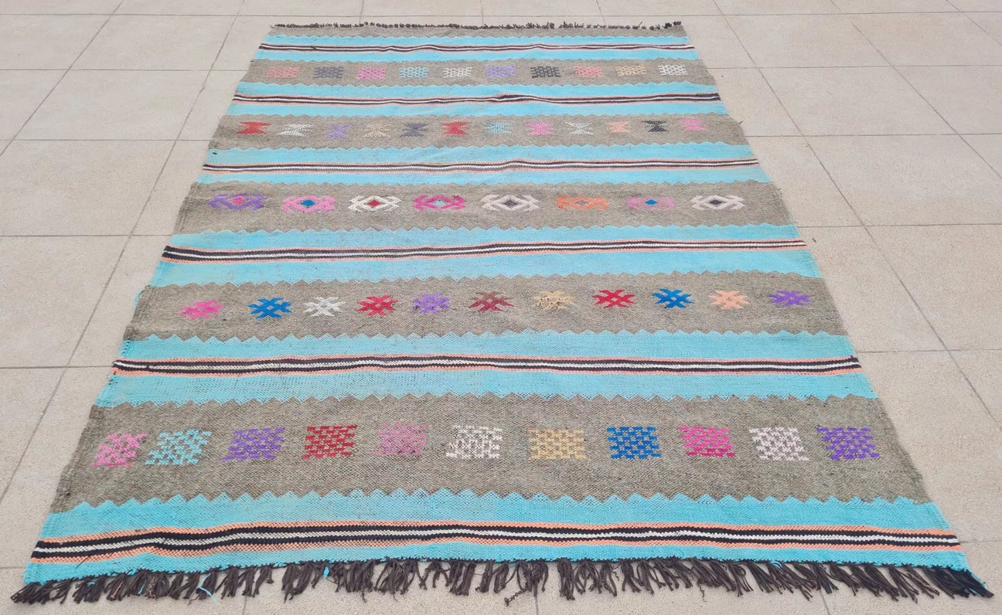 Authentic Hand Knotted Morocco Sumouk Kilim Wool Area Rug 5 x 3 Ft