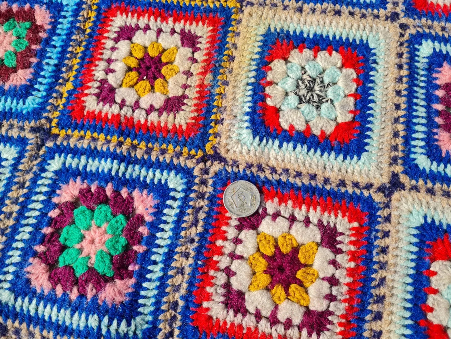 Roseann Couch Blanket Crocheted Colorful Core Boho 6 x 4 Ft
