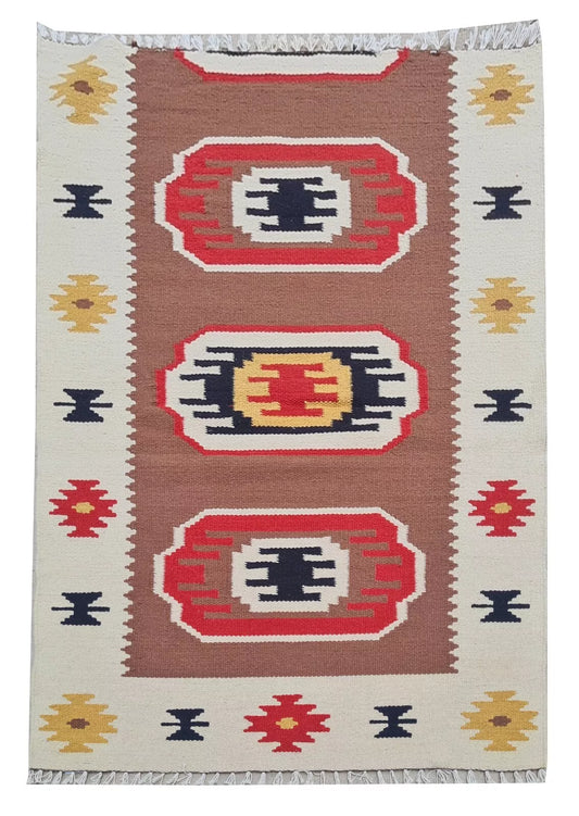 Hand Knotted Vintage Turkish Kilim Kilm Wool Area Rug 4 x 2 Ft