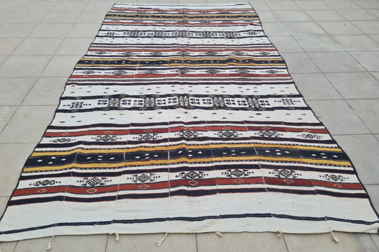 Authentic Hand Knotted Vintage Morocco Sumouk Kilim Wool Area Rug 8.5 x 4.7 Ft