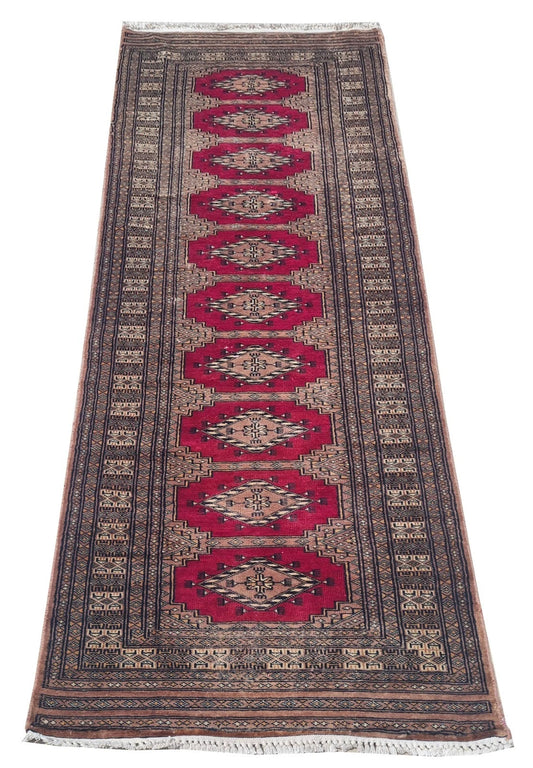 Hand knotted Vintage Pakistani Bokhara Jhaldar Wool Area Runner Rug 7 x 3 Ft