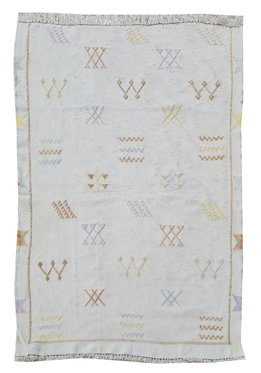 Hand Knotted Vintage Morocco Sumouk Kilim Kilm Silk Area Rug 4 x 3 Ft