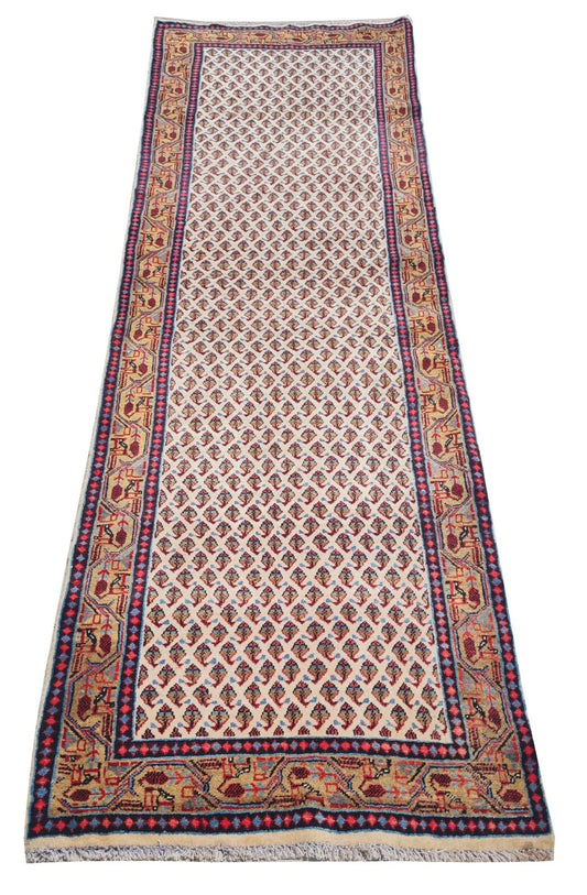 Hand Knotted Vintage Badam Gul Mir Wool Area Runner Rug 10 x 3 Ft