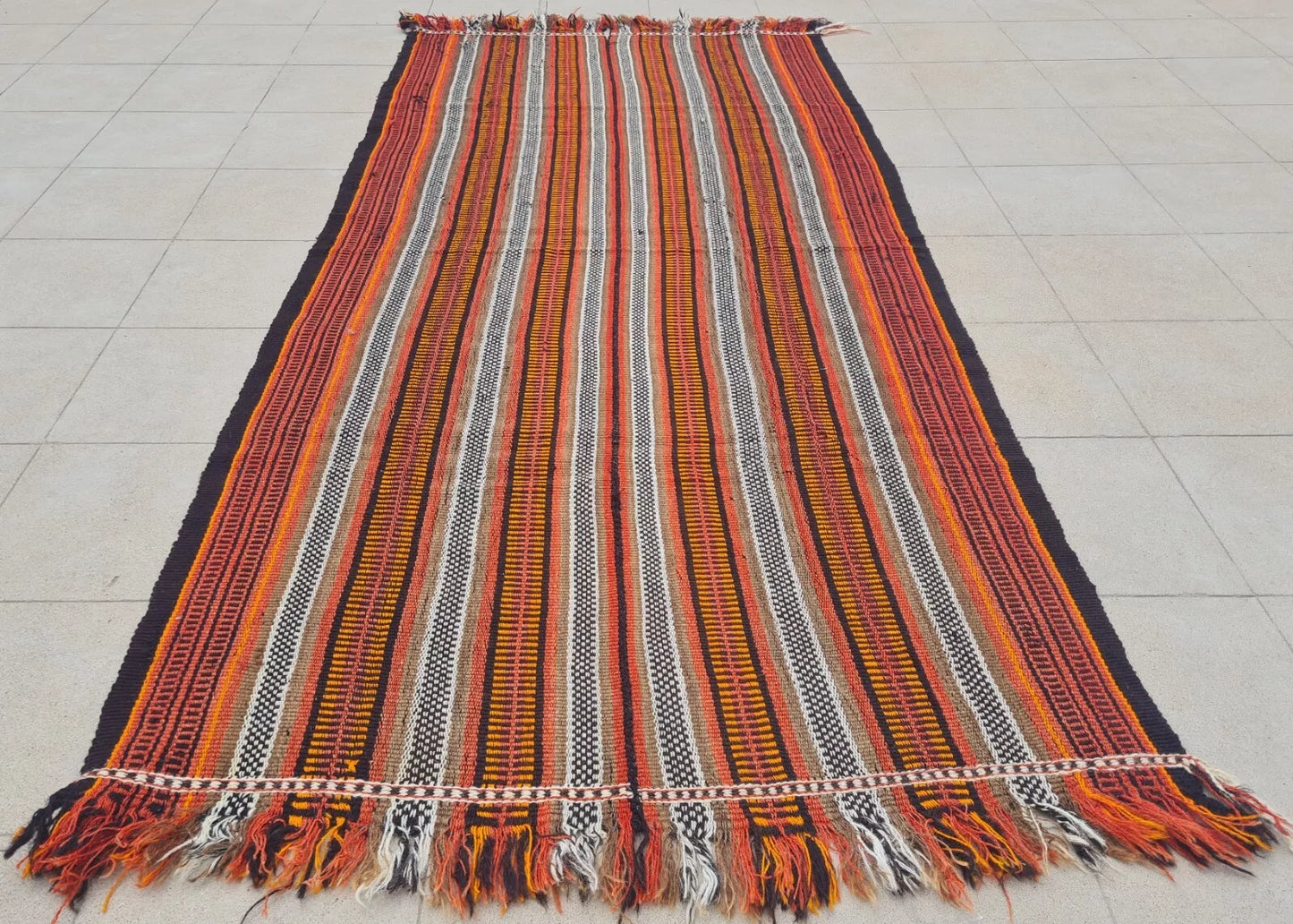 Authentic Hand Knotted Vintage Afghan Gajari Kilim Kilm Wool Area Rug 8 x 4 Ft