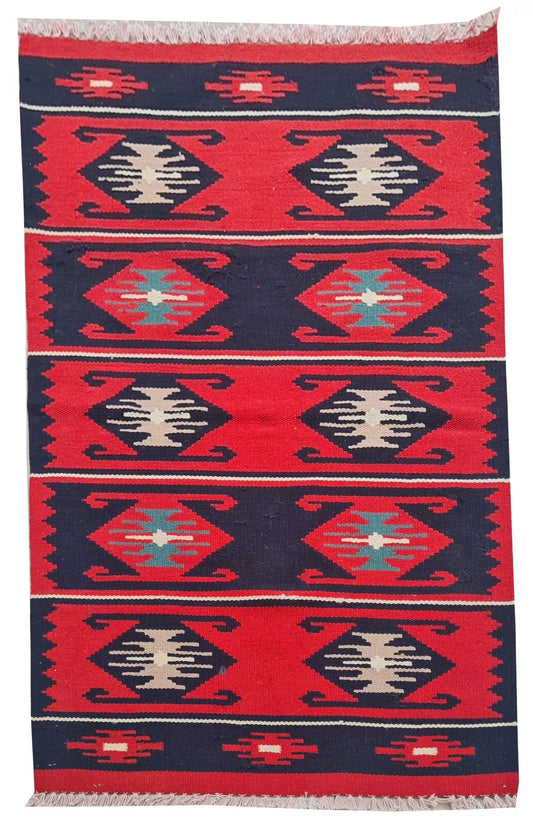 Authentic Hand Knotted Vintage Turkish Kilim Kilm Wool Area Rug 4 x 2 Ft