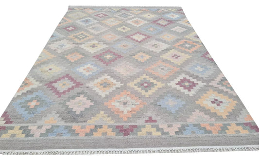 Authentic Hand Knotted Vintage Flat Weave Kilim Wool Area Rug 8 x 5 Ft