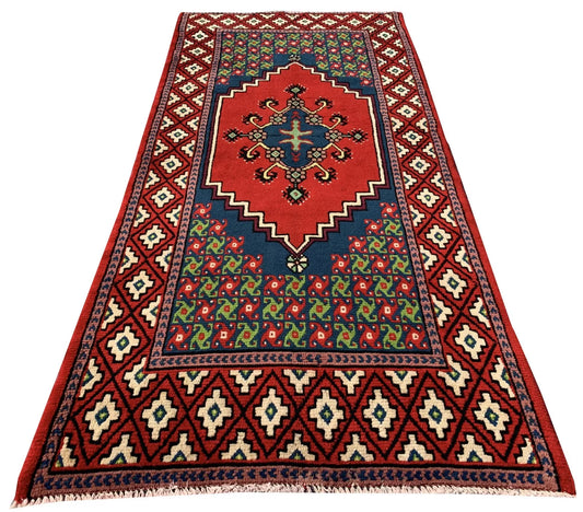 Authentic Hand Knotted Vintage Morocco Wool Area Rug 7 x 3 Ft
