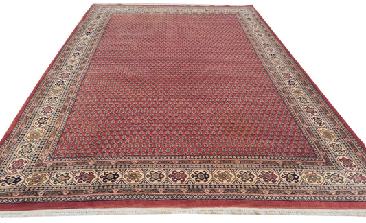 Authentic Hand Knotted Vintage Badam Gul Mir Wool Area Rug 9.0 x 6.5 Ft