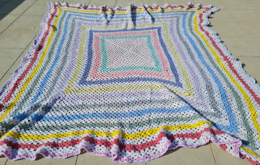 Roseann Square Couch Blanket Crocheted Colorful Boho 6 x 6